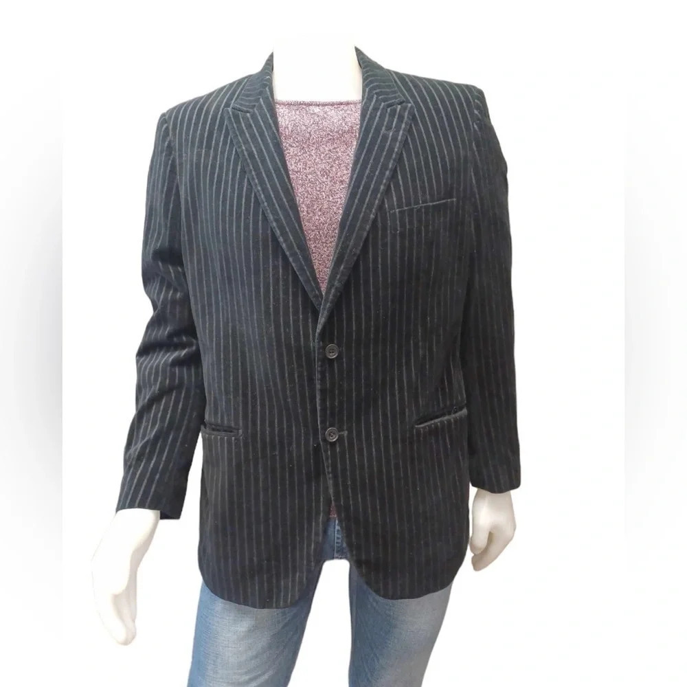Bellissimo Velvet Black Grey Pinstripe Blazer Size 44R